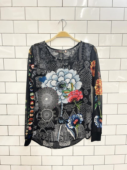 desigual mesh floral graphic long sleeve - good market thrift store