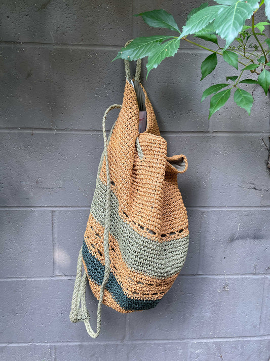 boho stripe woven paper sling backpack