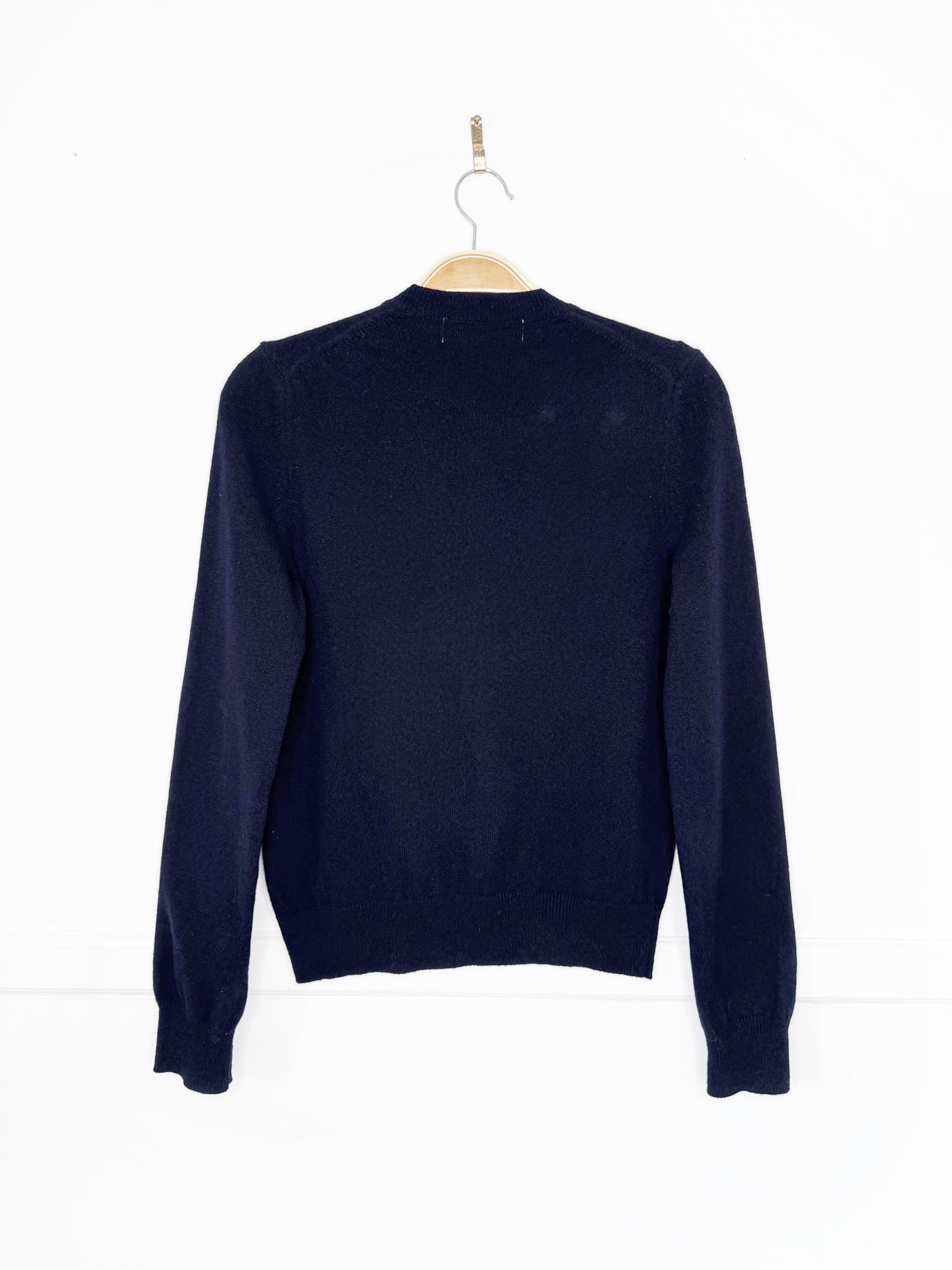 play commes des garcons 100% wool double heart knit cardigan sweater
