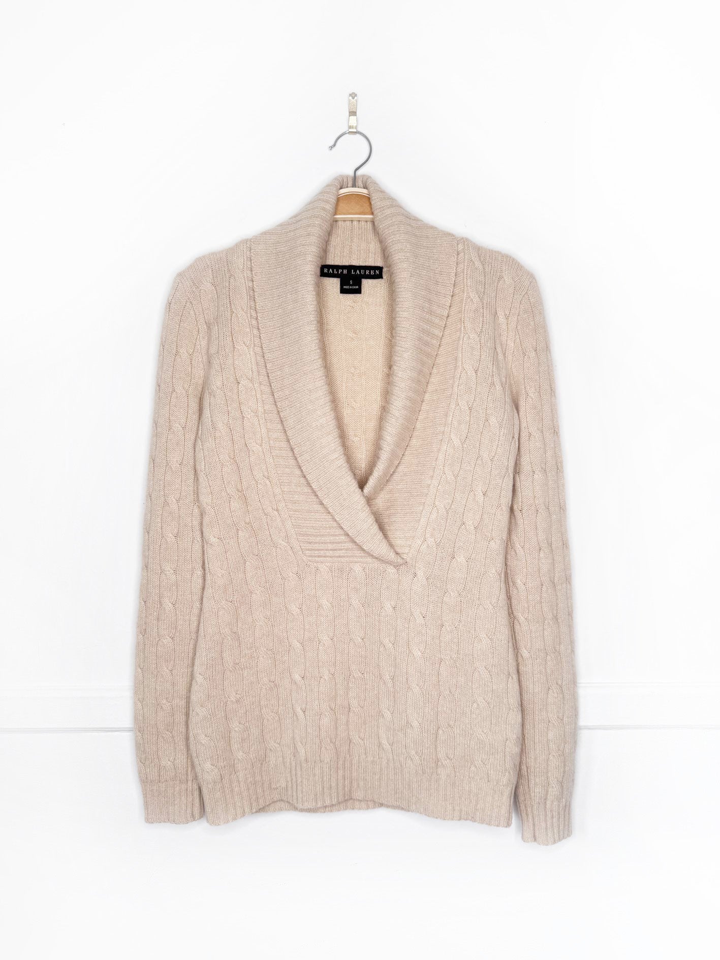 ralph lauren cashmere cable knit shawl neck sweater | black label