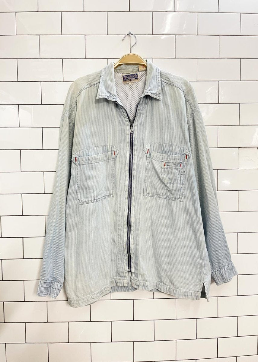 vintage 90s nevada striped denim zip jacket - good market thrift store