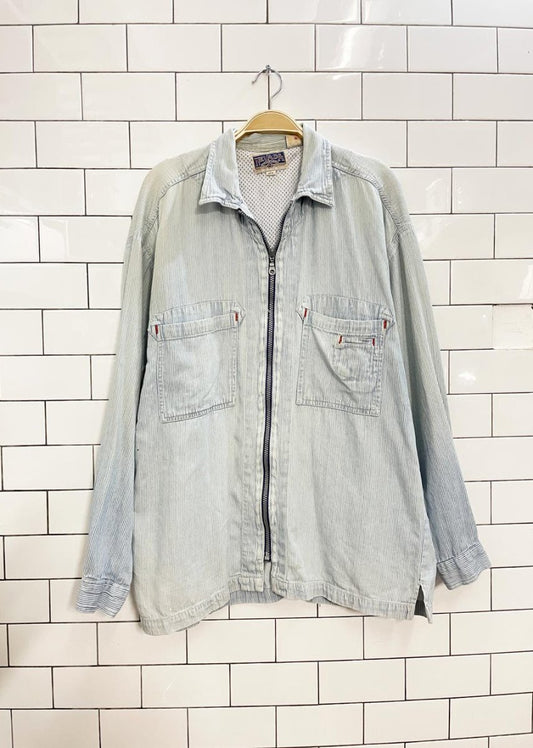vintage 90s nevada striped denim zip jacket - good market thrift store