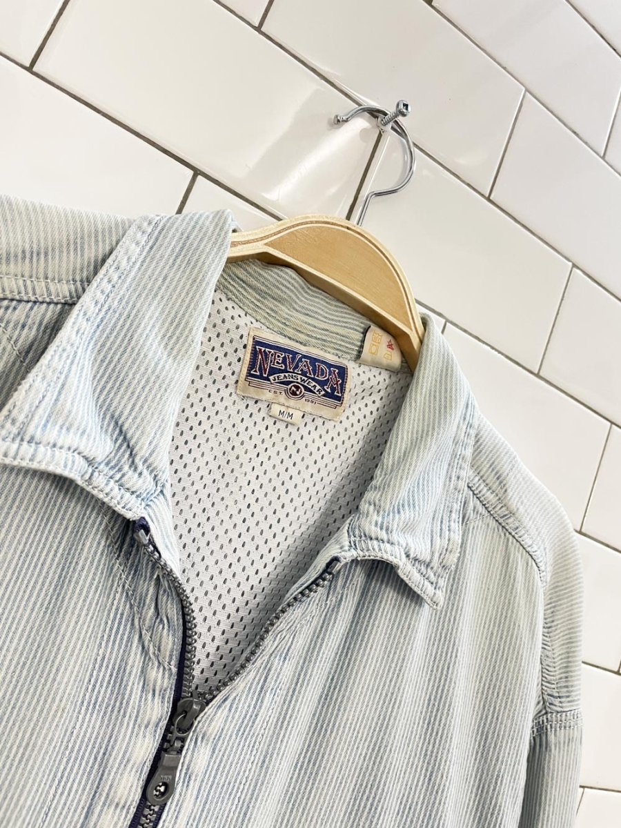 vintage 90s nevada striped denim zip jacket - good market thrift store