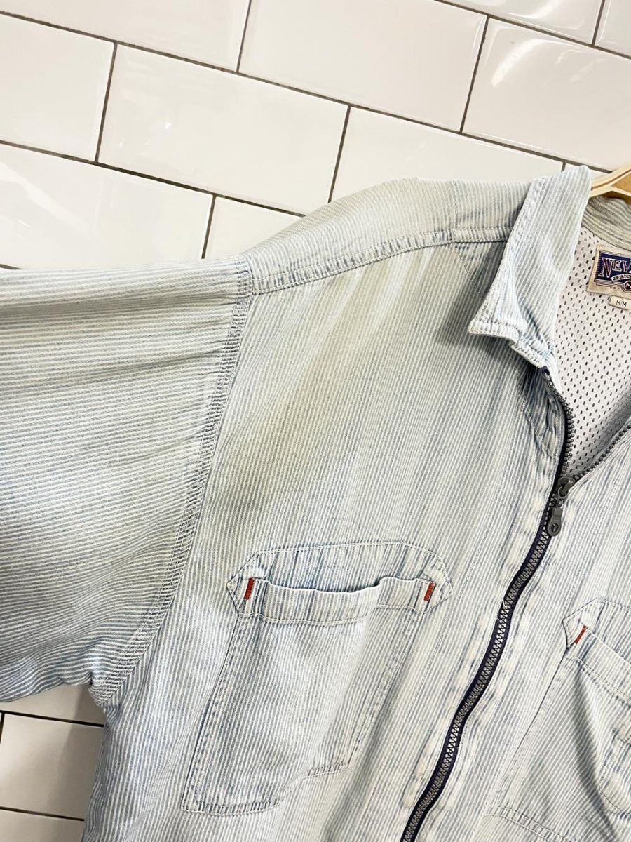 vintage 90s nevada striped denim zip jacket - good market thrift store
