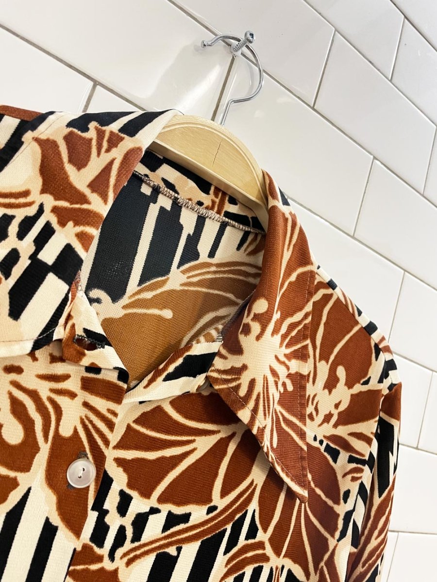 vintage 70s poly knit floral shirt - good market thrift store
