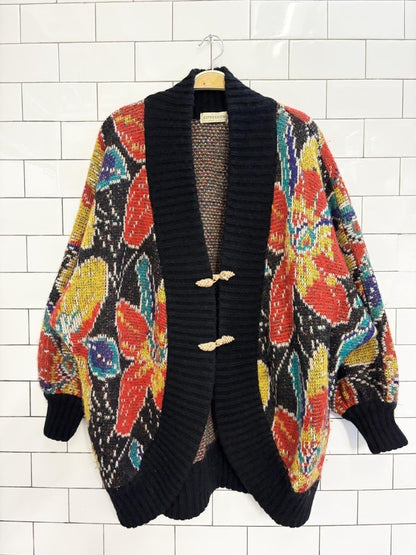 vintage 80s expressions mohair - blend floral knit cardigan jacket - good market thrift store