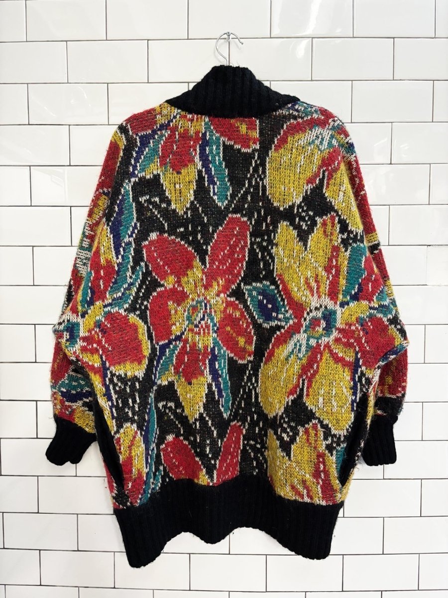 vintage 80s expressions mohair - blend floral knit cardigan jacket - good market thrift store