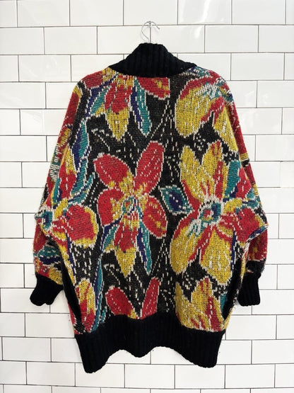 vintage 80s expressions mohair - blend floral knit cardigan jacket - good market thrift store