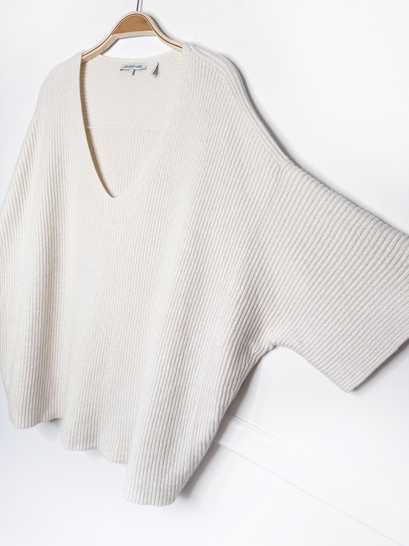 helmut lang cashmere-blend oversized ribbed knit v-neck sweater top