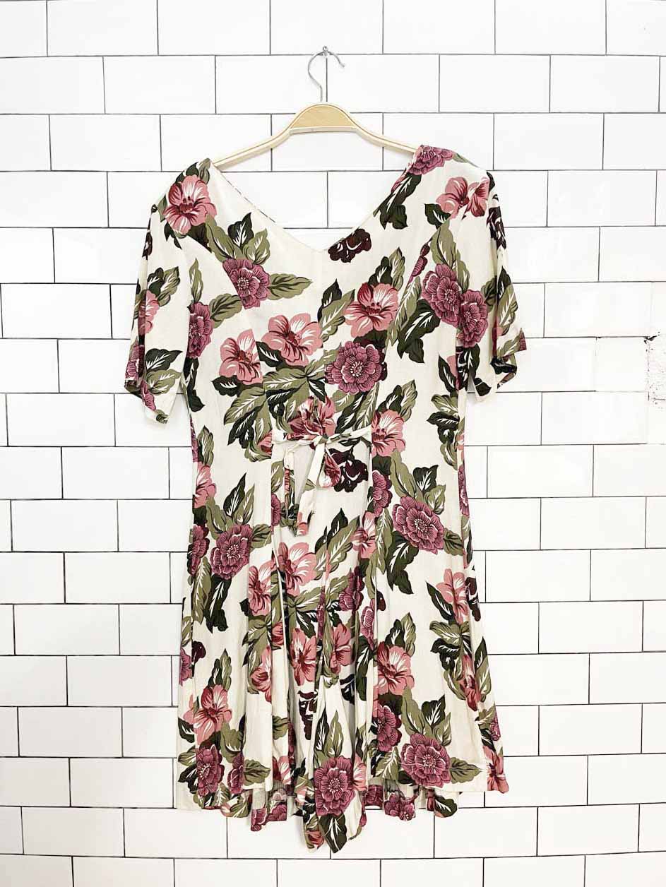 vintage 90s styles to go floral pleated tie back romper | made in india