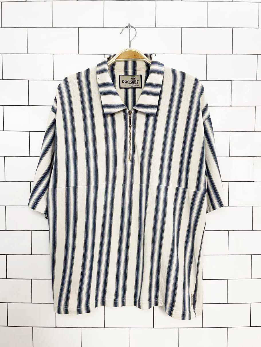 vintage 90s dockers quarter zip collared striped pullover | rework | made in canada