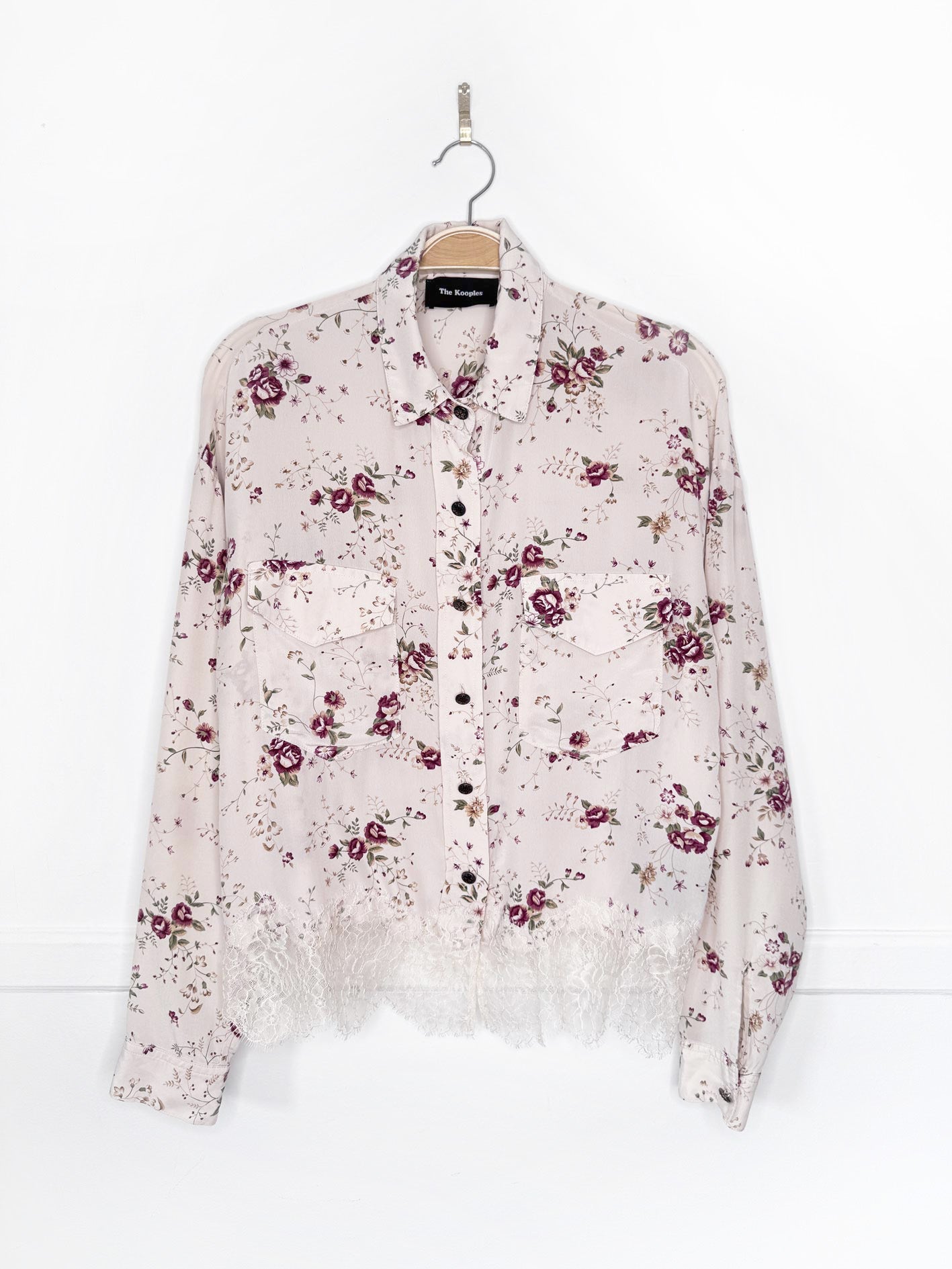 the kooples 100% silk lace trim floral blouse