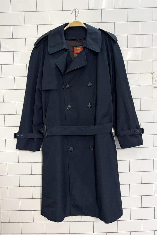 vintage 80s moores tartan - lined double breasted trench coat - good market thrift store