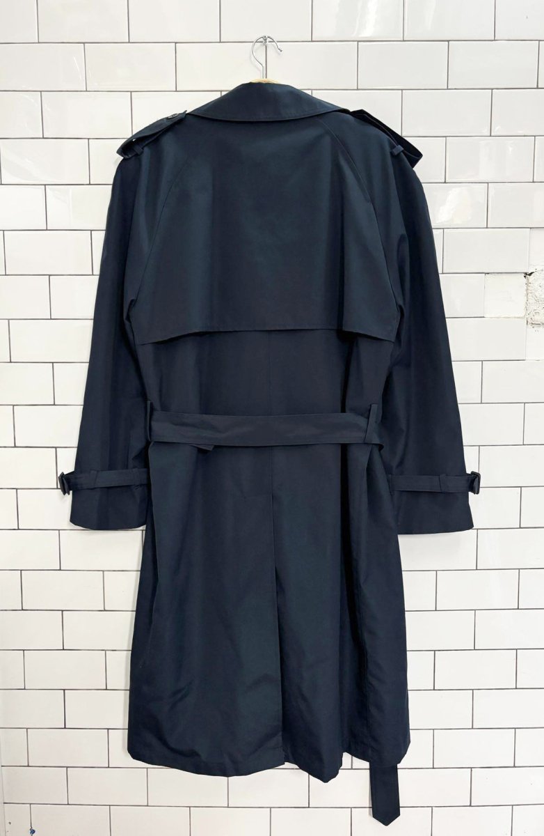 vintage 80s moores tartan - lined double breasted trench coat - good market thrift store