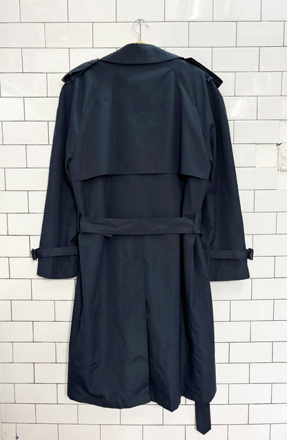 vintage 80s moores tartan - lined double breasted trench coat - good market thrift store