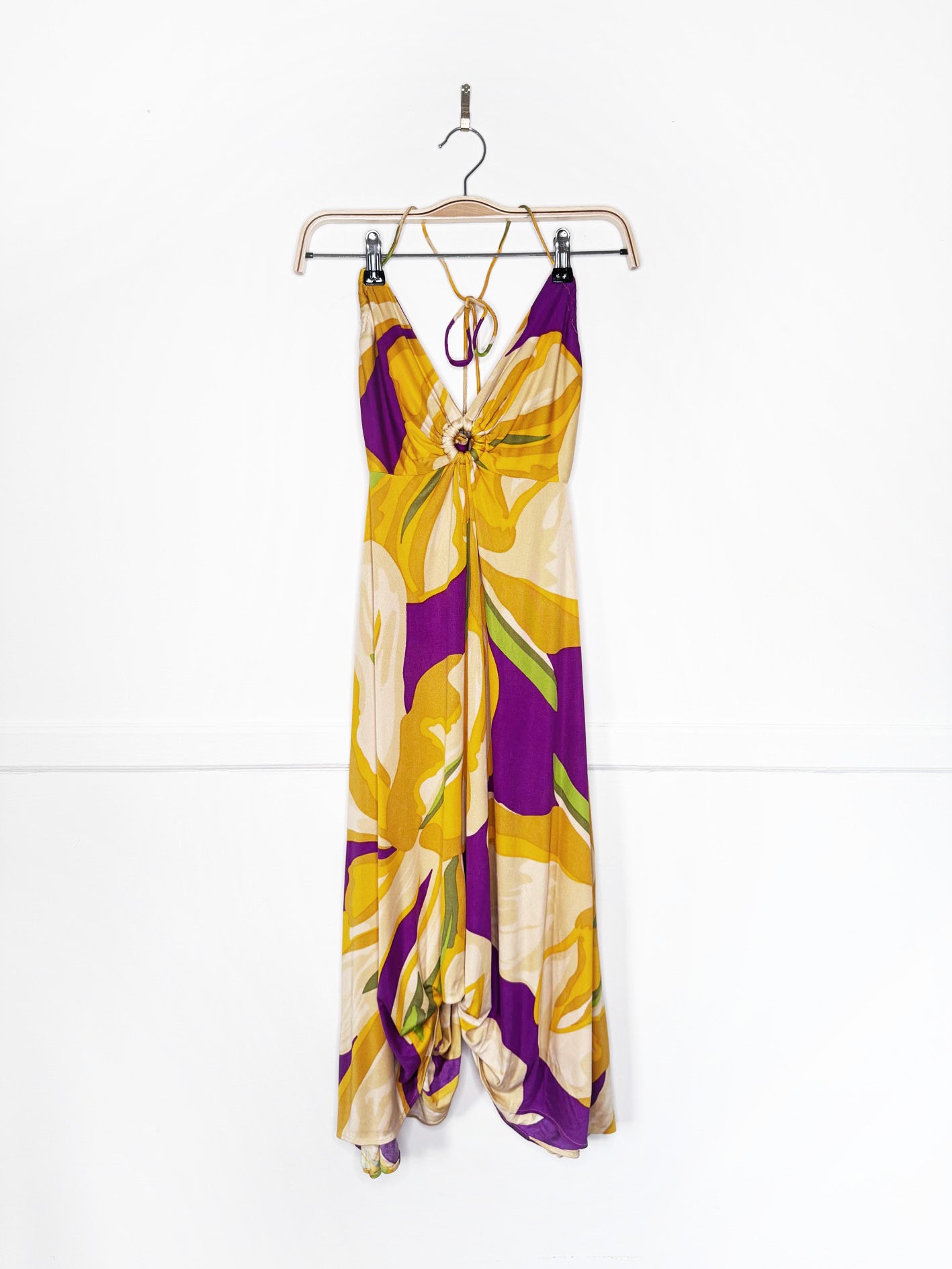 mara hoffman 100% silk keyhole halter resort dress | made in USA