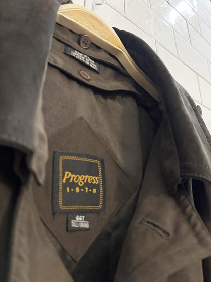 vintage 90s progress 1878 leather collar soft touch trench coat | wool - blend liner - good market thrift store