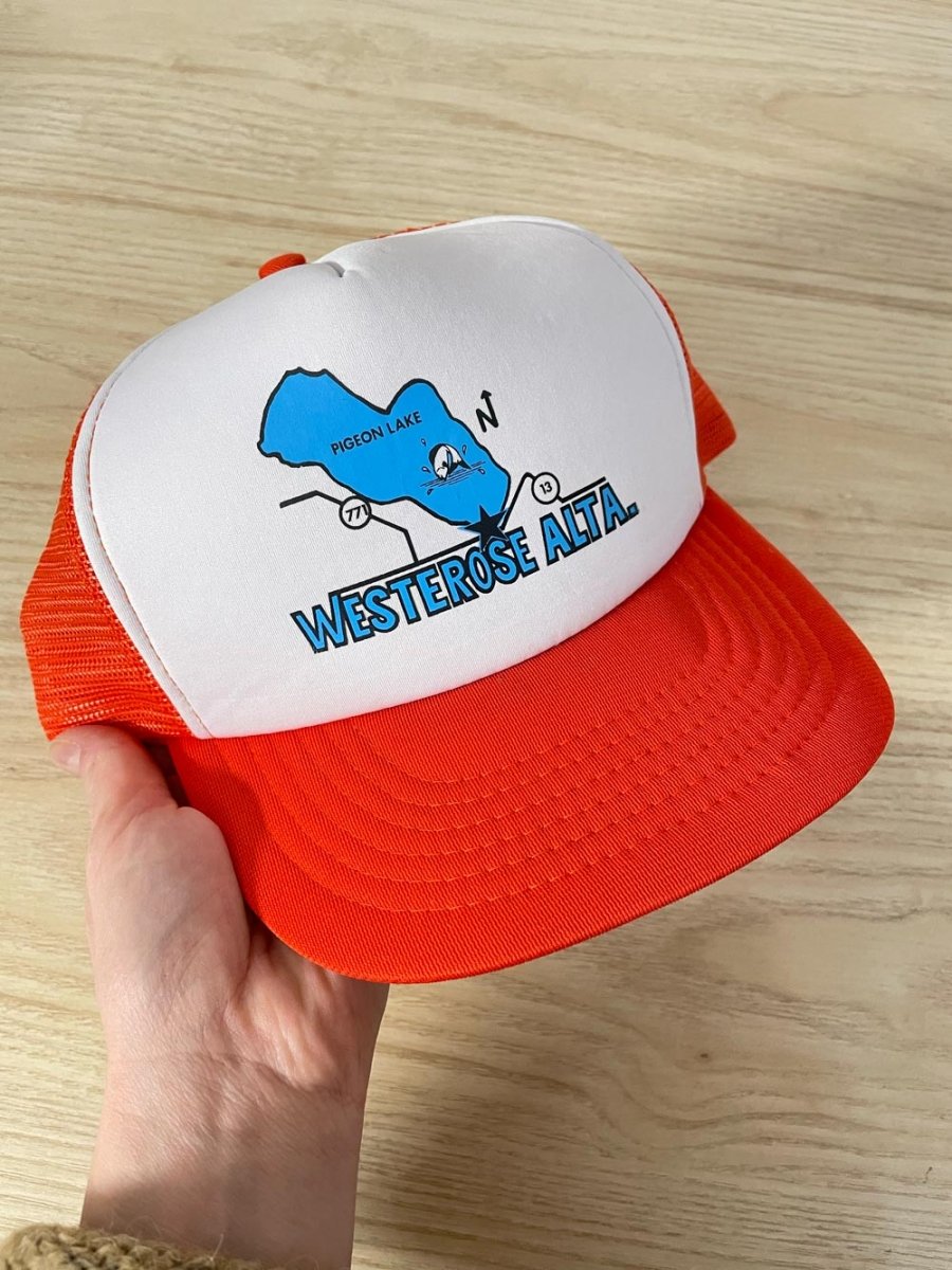 vintage 80s pigeon lake trucker hat - good market thrift store