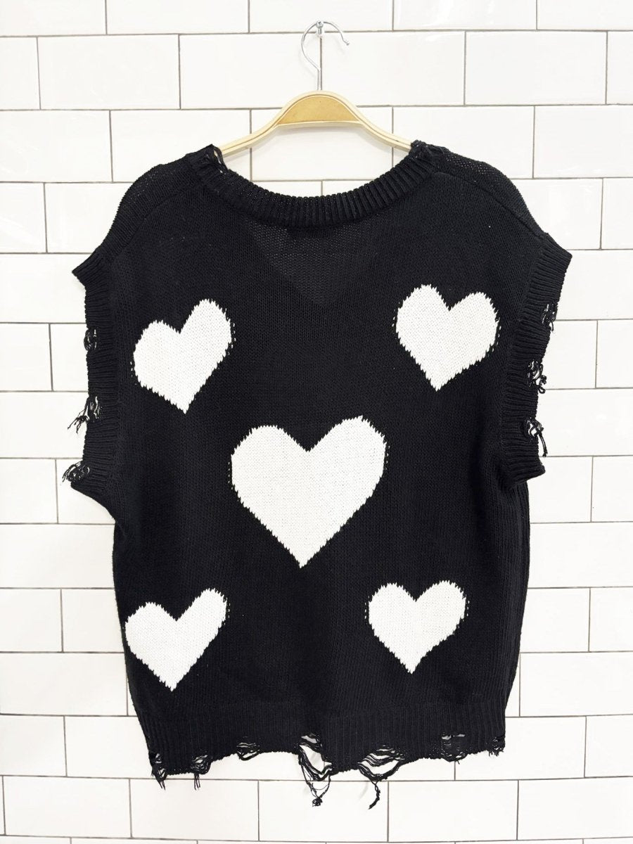 made in italy distressed knit heart sweater vest - good market thrift store