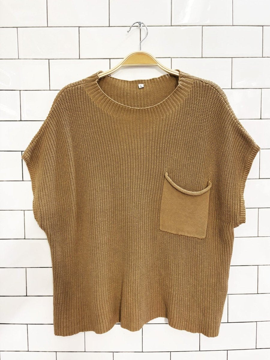 oversized boxy single pocket knit sleeveless sweater - good market thrift store