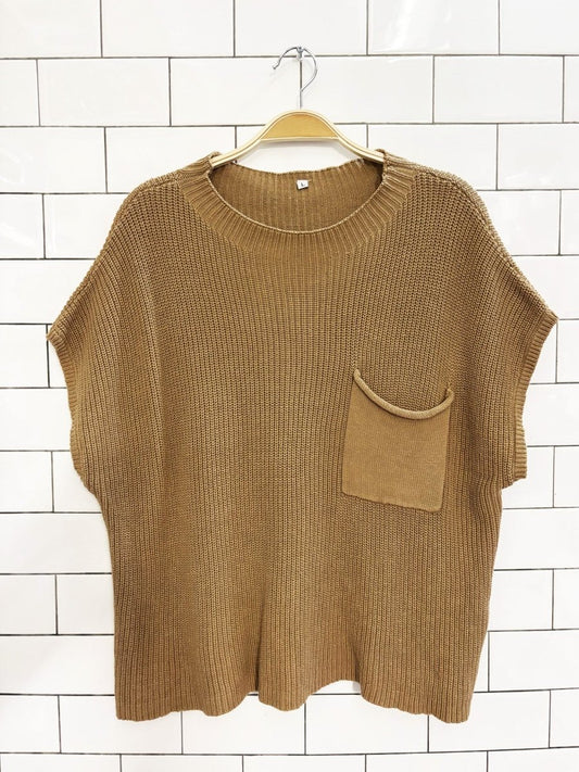 oversized boxy single pocket knit sleeveless sweater - good market thrift store
