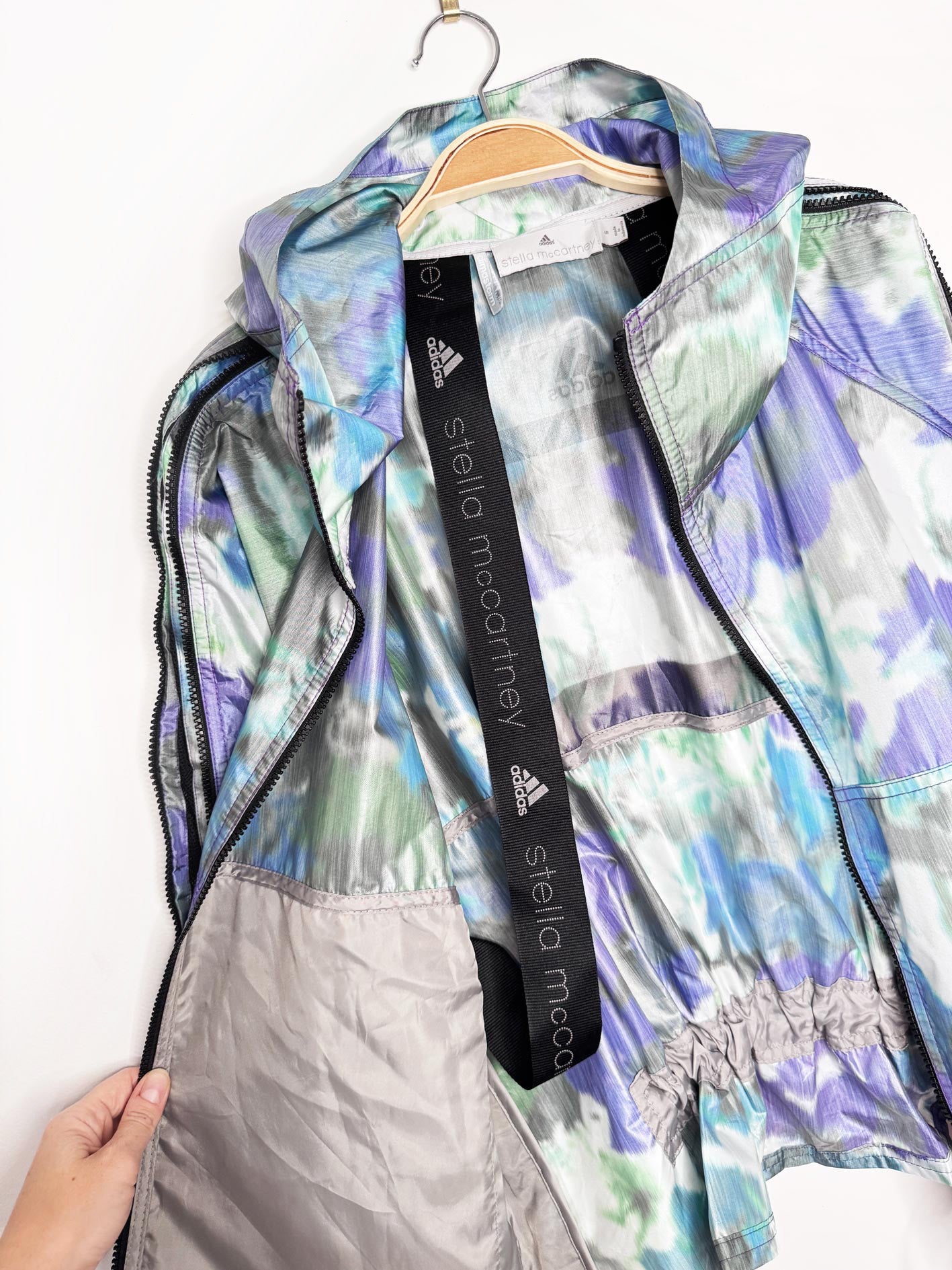 stella mccartney x adidas mesh zip sleeve run track windbreaker jacket