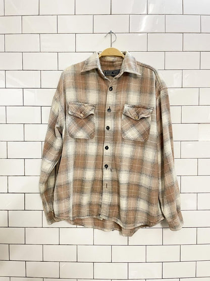 vintage 90s neutral plaid distressed shirt - good market thrift store