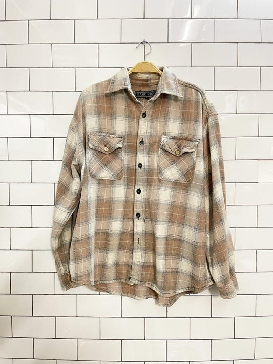 vintage 90s neutral plaid distressed shirt - good market thrift store