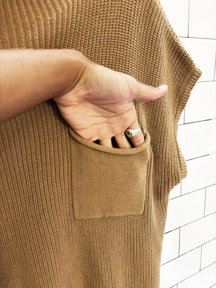 oversized boxy single pocket knit sleeveless sweater - good market thrift store