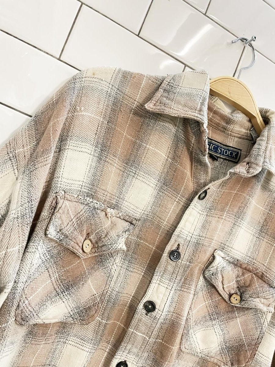 vintage 90s neutral plaid distressed shirt - good market thrift store