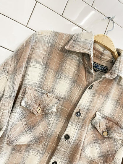 vintage 90s neutral plaid distressed shirt - good market thrift store