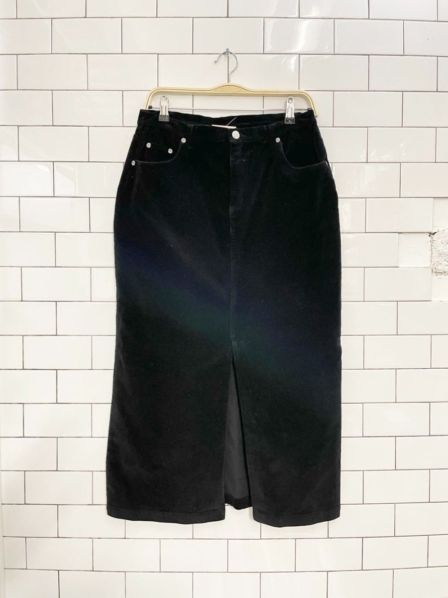 y2k bum equip. corduroy midi skirt - good market thrift store