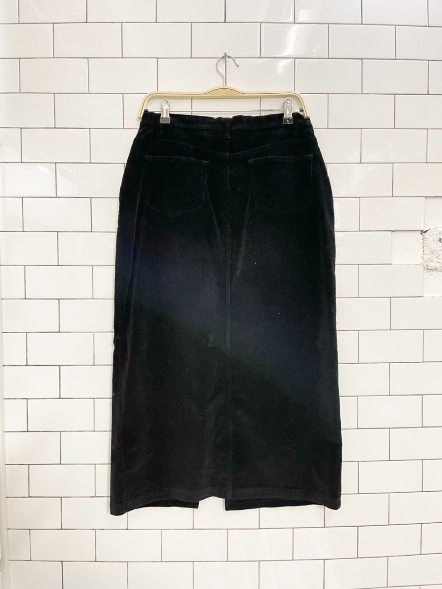 y2k bum equip. corduroy midi skirt - good market thrift store