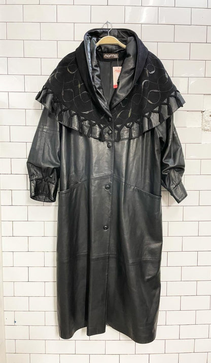 vintage norma butter leather fringe floor length coat - good market thrift store