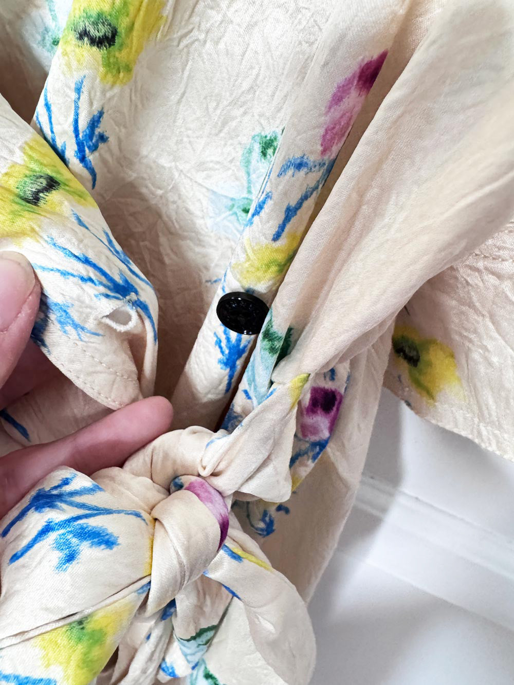 ganni crinkled satin floral belted wrap midi dress