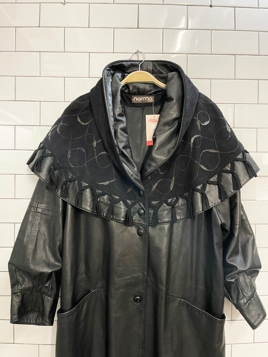 vintage norma butter leather fringe floor length coat - good market thrift store