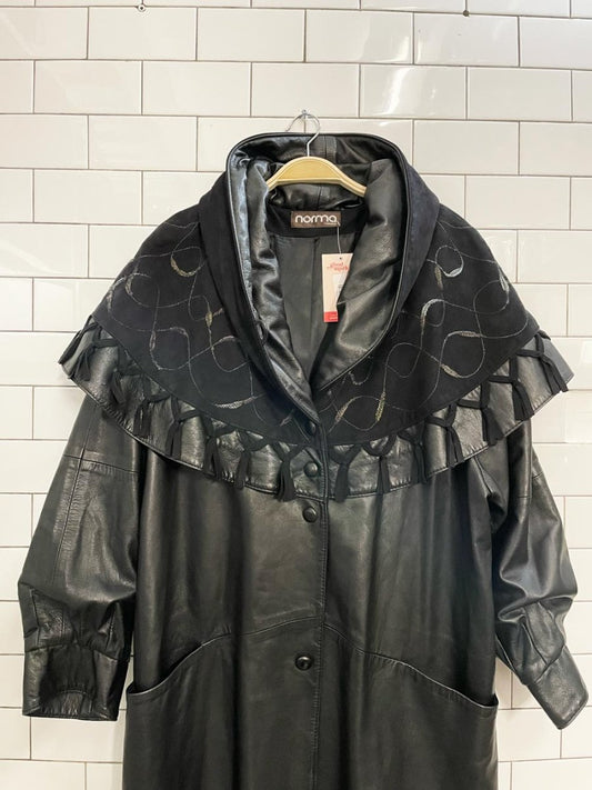 vintage norma butter leather fringe floor length coat - good market thrift store