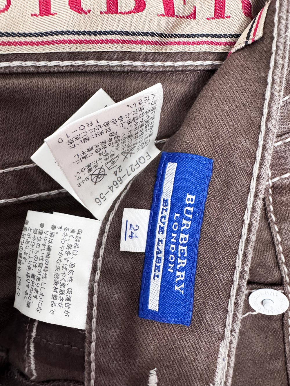 y2k burberry blue label contrast stitch low rise jeans