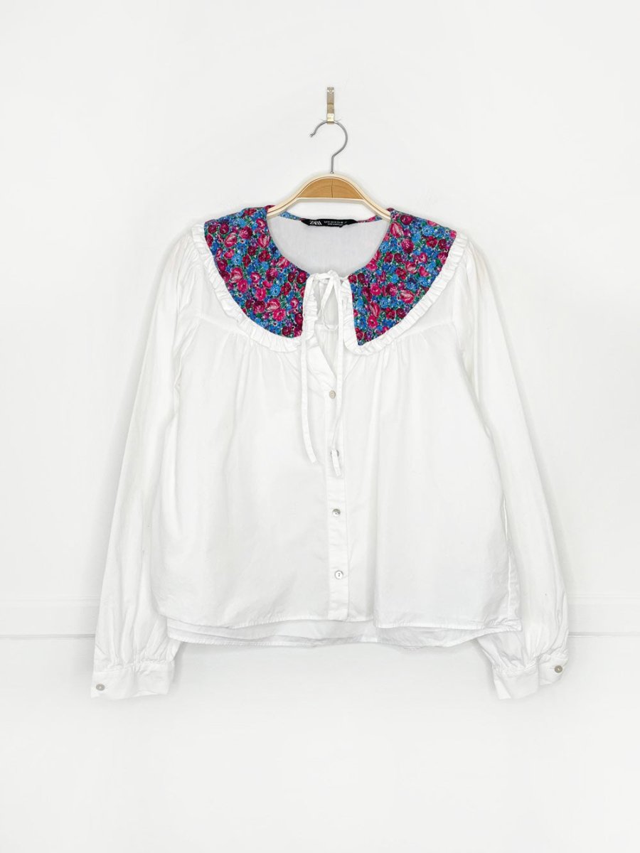 zara floral big collar poplin shirt - good market thrift store