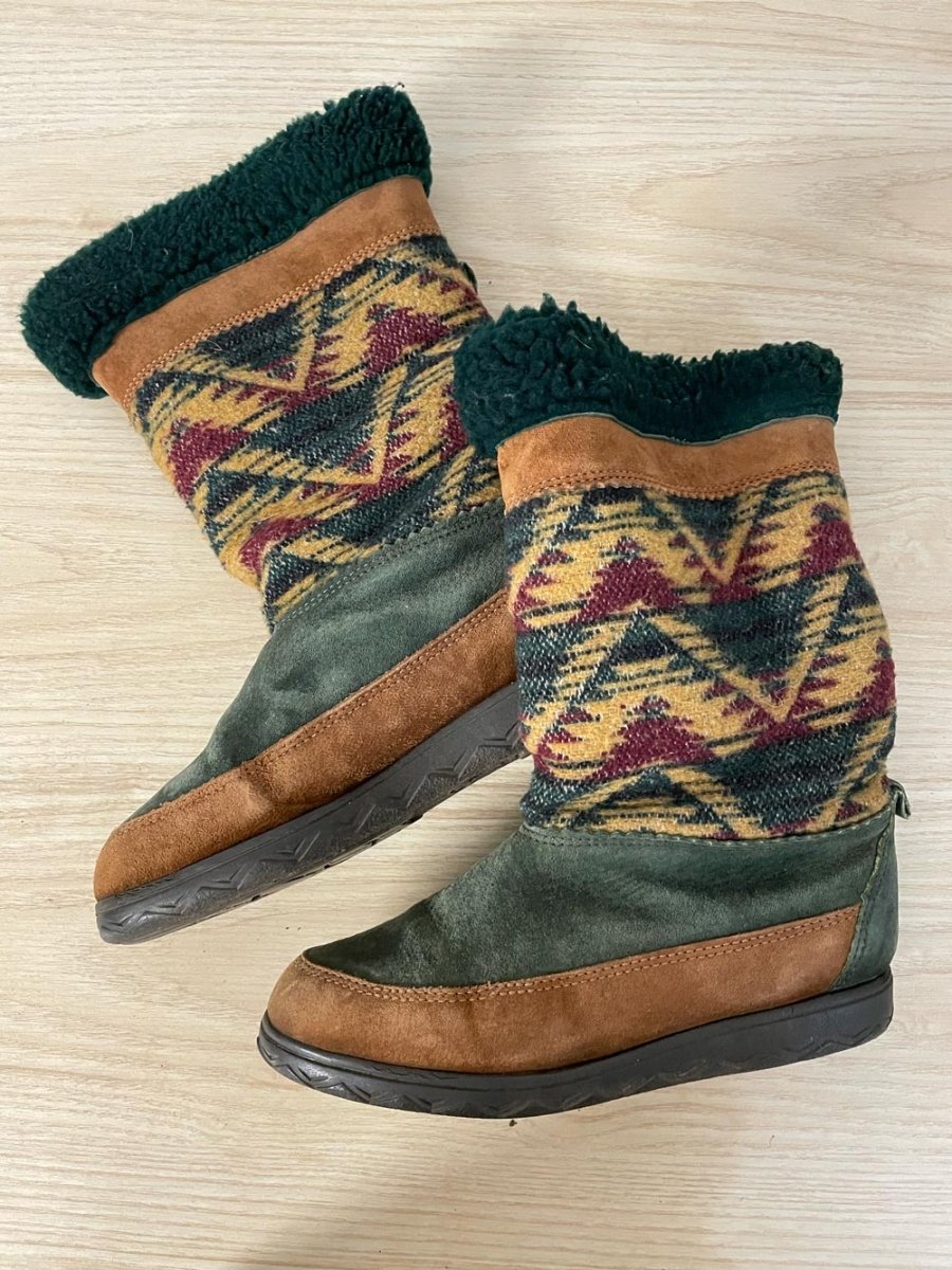 vintage 90s cougar navajo sherpa lined suede boots - good market thrift store