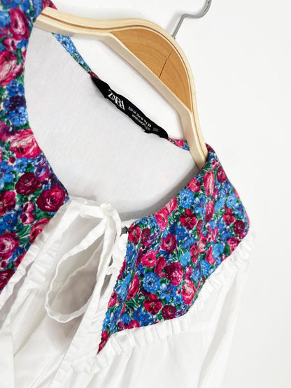 zara floral big collar poplin shirt - good market thrift store