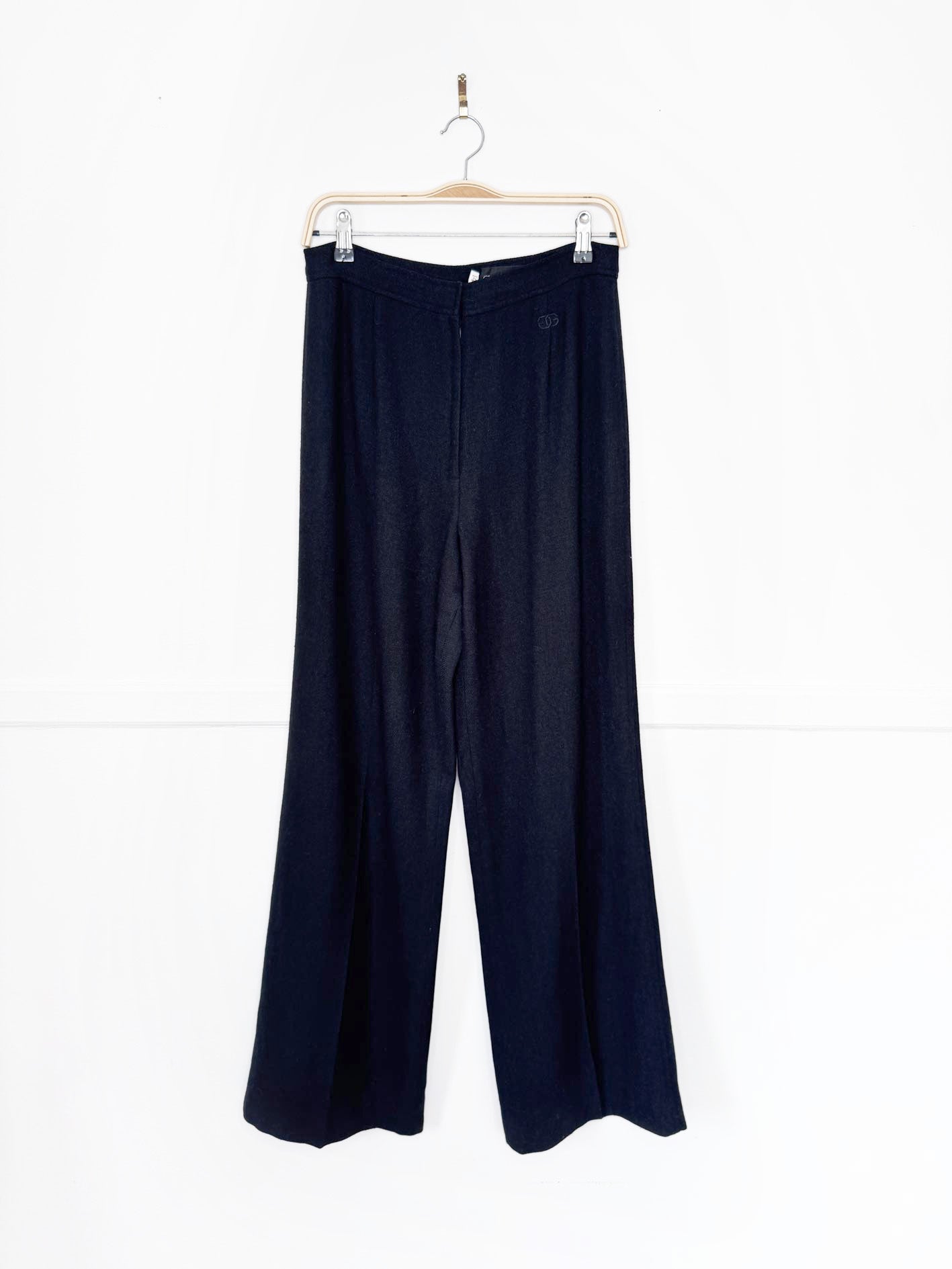 vintage 70s givenchy wool monogram logo wide leg trouser