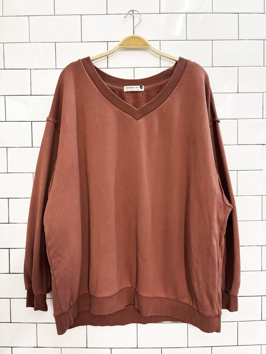 jackson rowe oversized fit v - neck sweatshirt - good market thrift store
