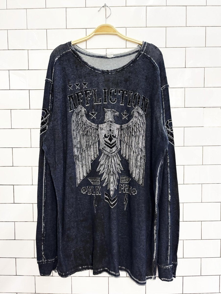 y2k affliction eagle crest logo long sleeve shirt - good market thrift store