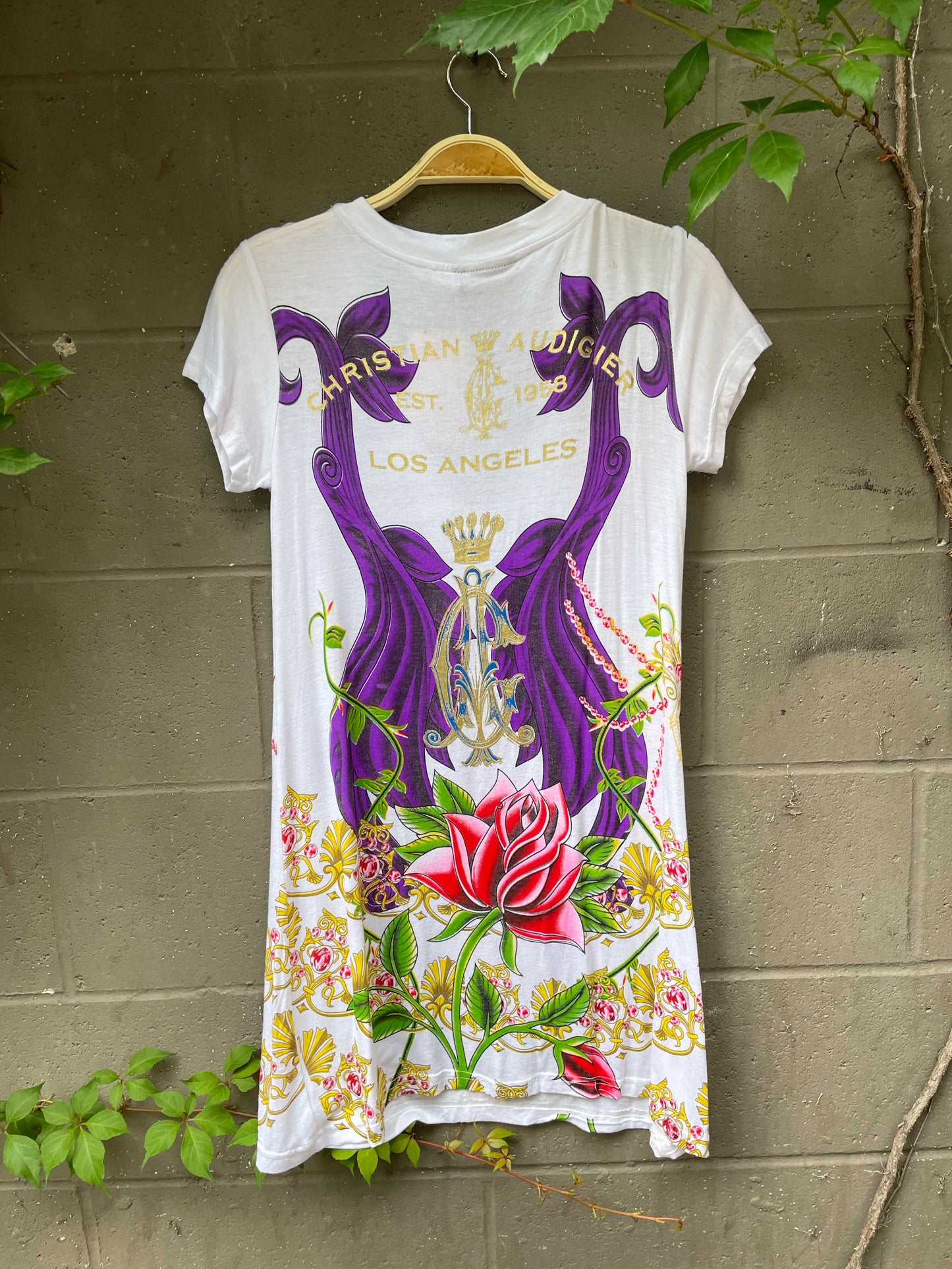 christian audigier studded rose v-neck dress