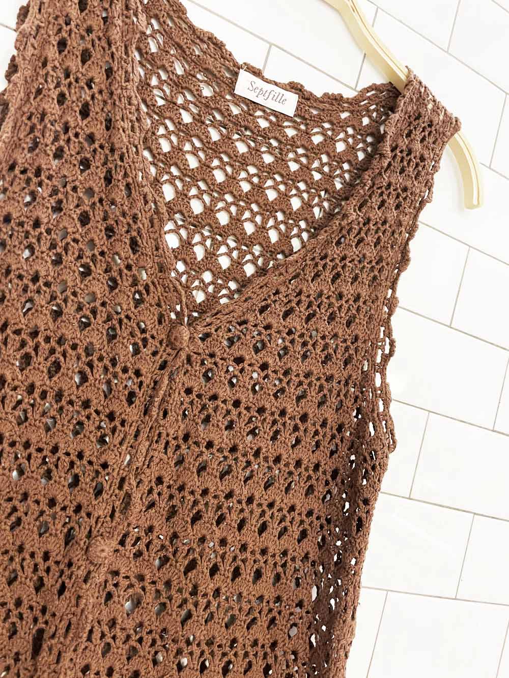 vintage 00s septville crochet knit full button midi dress | layering top
