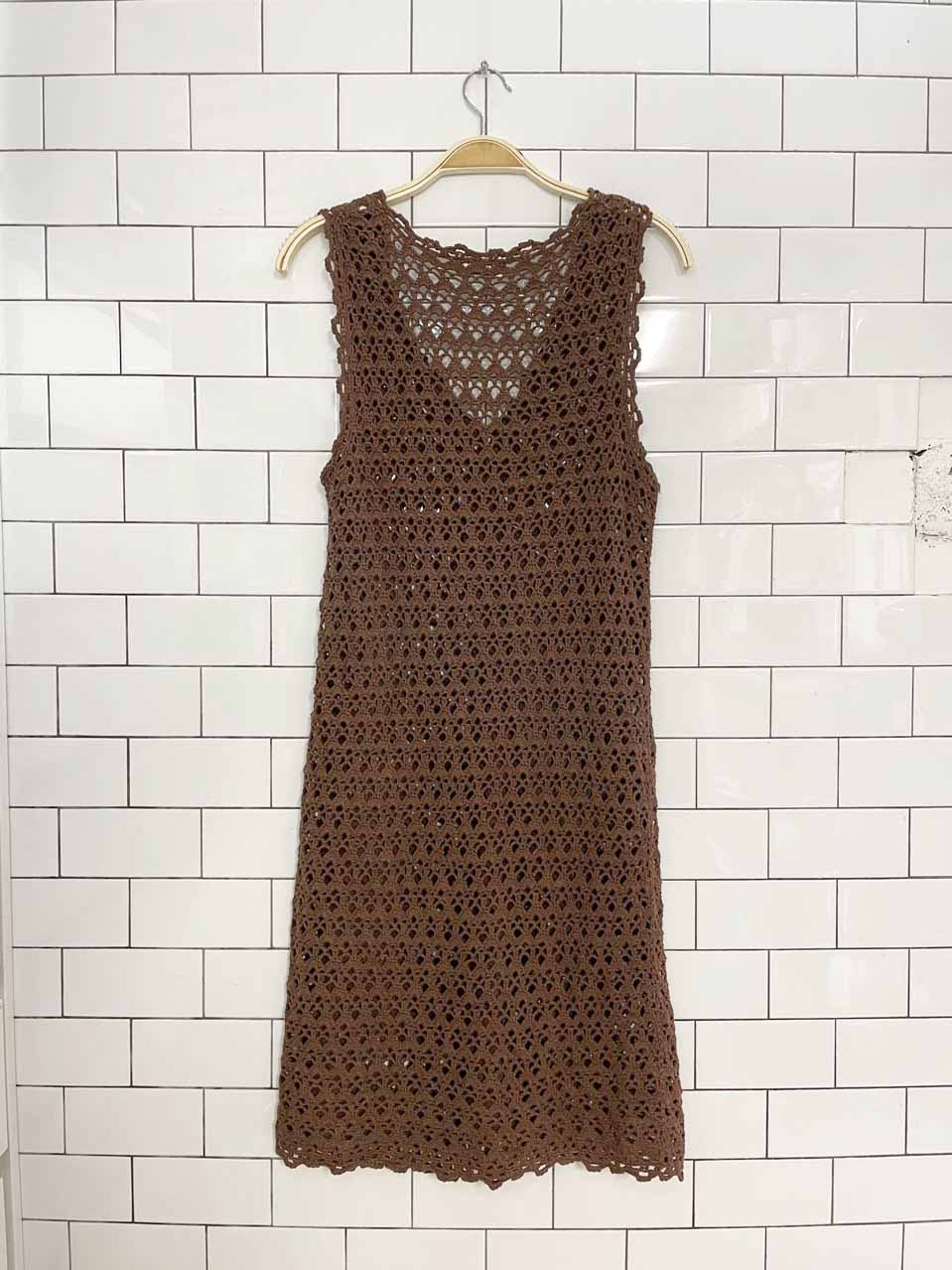 vintage 00s septville crochet knit full button midi dress | layering top