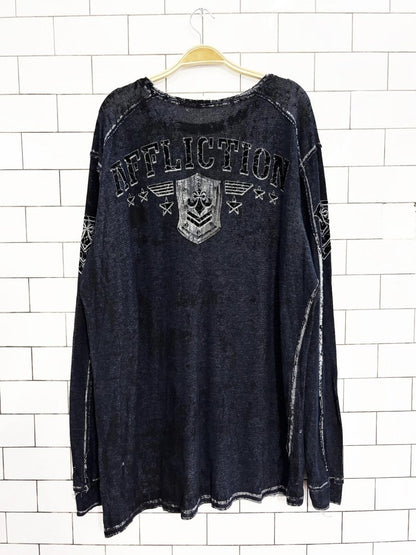 y2k affliction eagle crest logo long sleeve shirt - good market thrift store