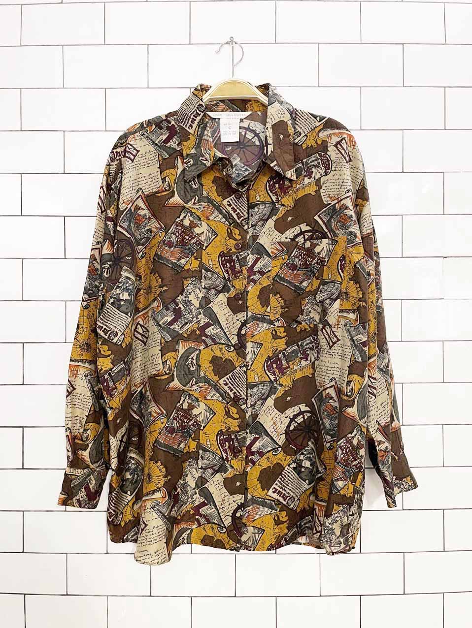 vintage 90s jack mulqueen 100% silk full button shirt