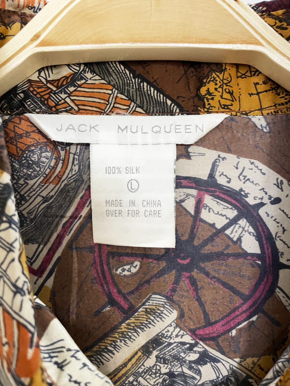 vintage 90s jack mulqueen 100% silk full button shirt